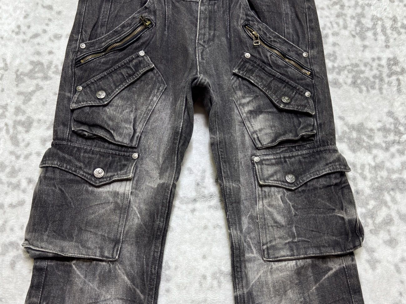 Japanese Brand Double Focus Tactical Cargo Denim Y2K Punk Multipocket Size US 28 / EU 44 - 6 Thumbnail