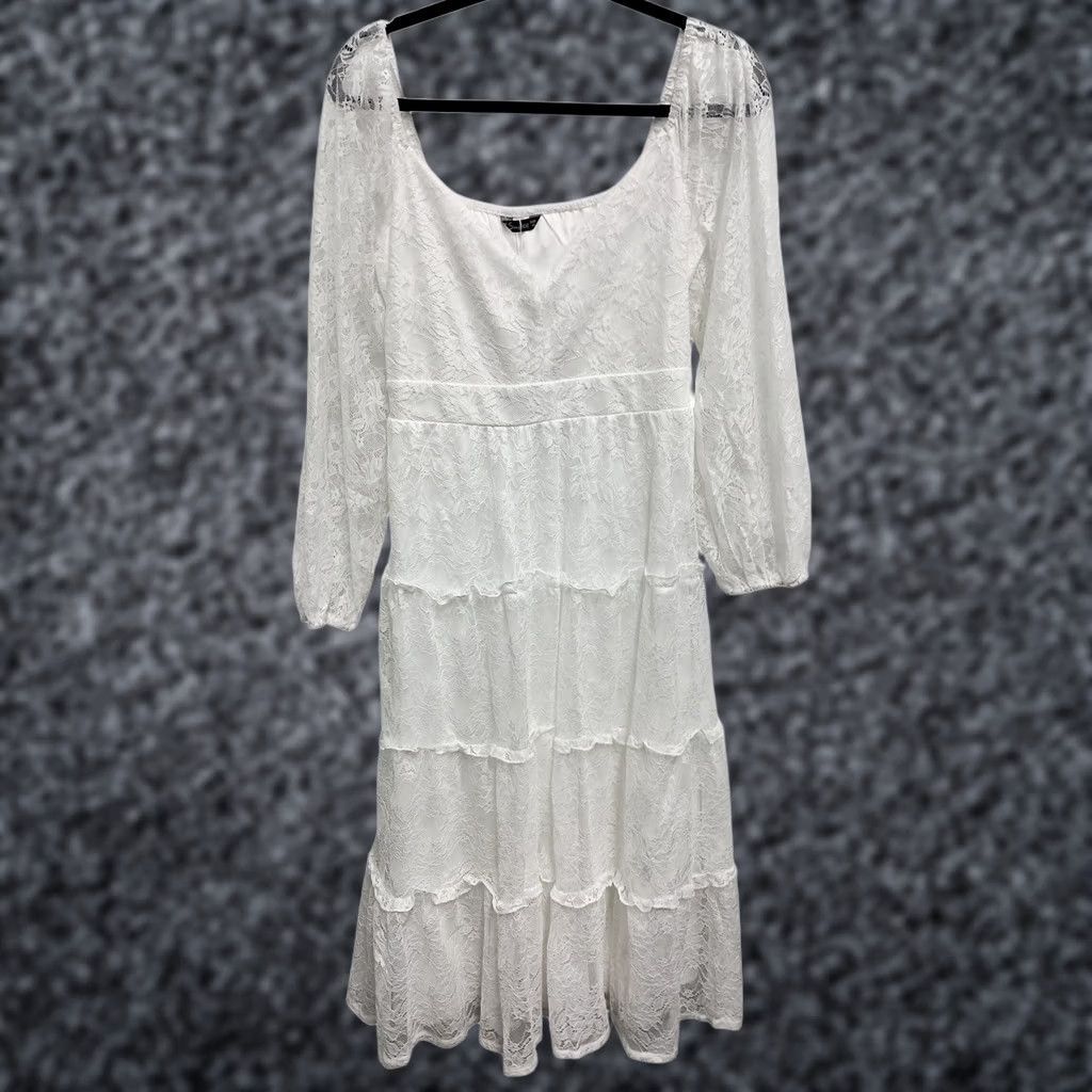 Vintage Simplee Dress Womens Medium White Lace Tiered Midi Boho Romantic Cottagecore Size M / US 6-8 / IT 42-44 - 1 Thumbnail
