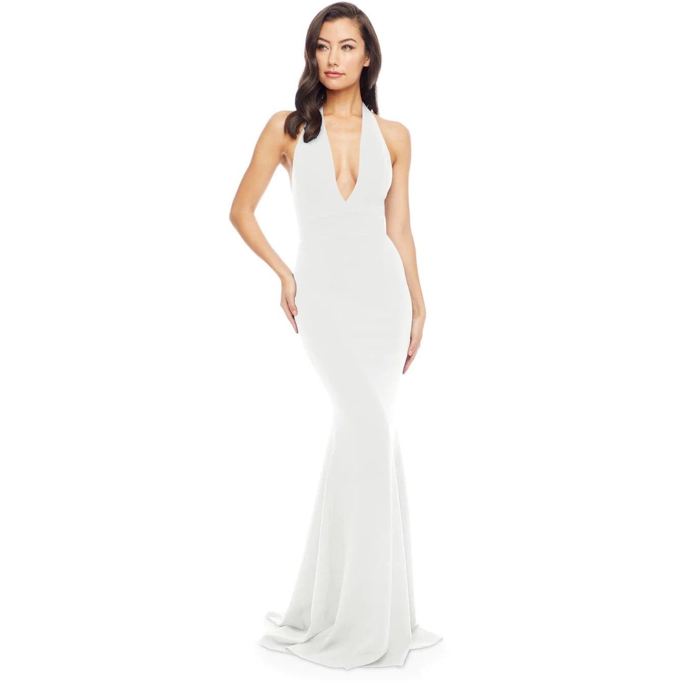 image of Dress The Population Camden White Plunge Halter Gown XL Nwt, Women's