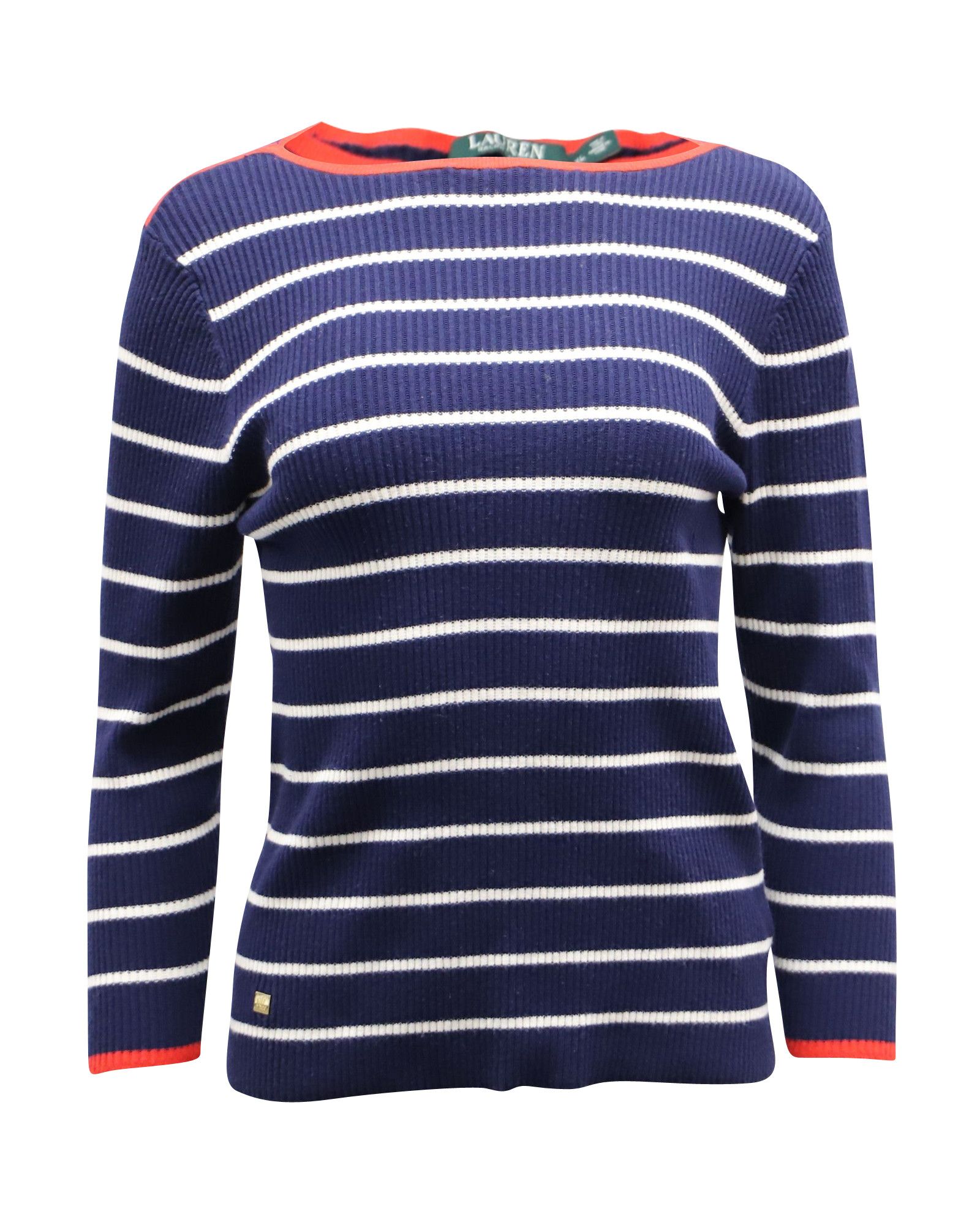 Lauren Ralph Lauren Lauren Ralph Lauren Stripe Ribbed Sweater in Navy Blue Cotto Size XL / US 12-14 / IT 48-50 - 1 Thumbnail