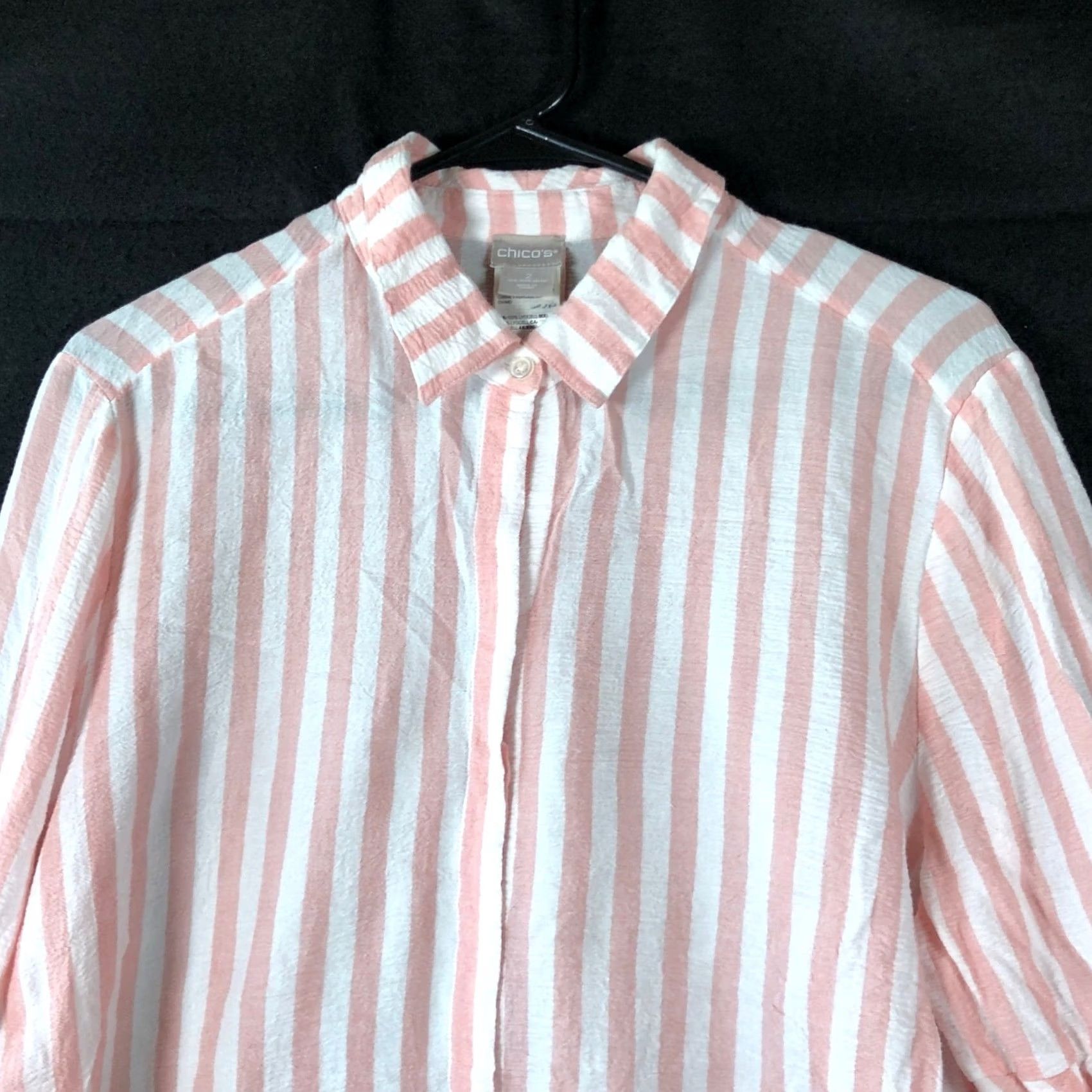 Vintage Chicos Womens Blouse Pink White Striped Collared Button Down Long Sleeve L Size L / US 10 / IT 46 - 2 Thumbnail