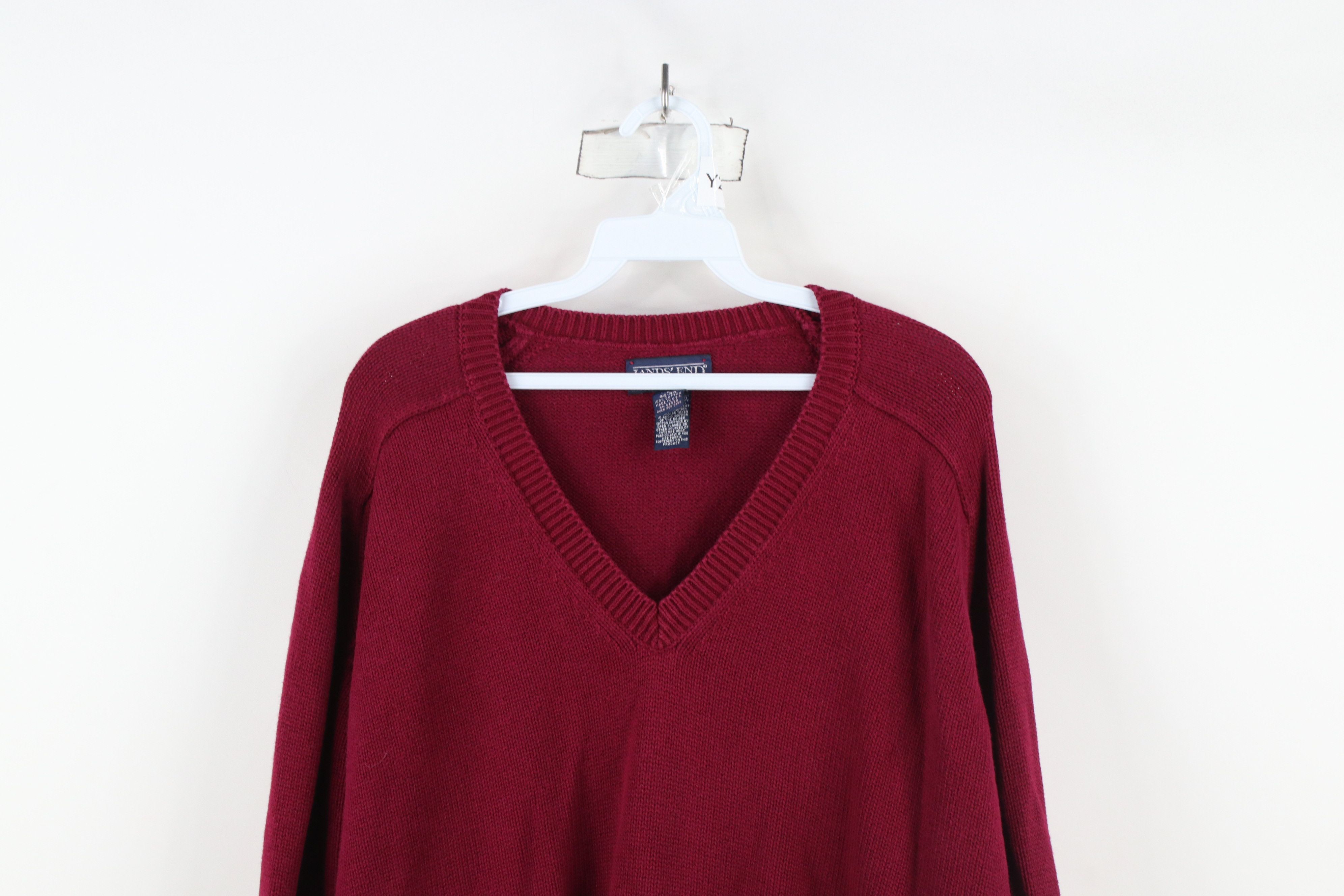 Lands' End × Vintage Vintage 90s Lands End Cotton Knit V-Neck Sweater Red USA Size US L / EU 52-54 / 3 - 2 Thumbnail