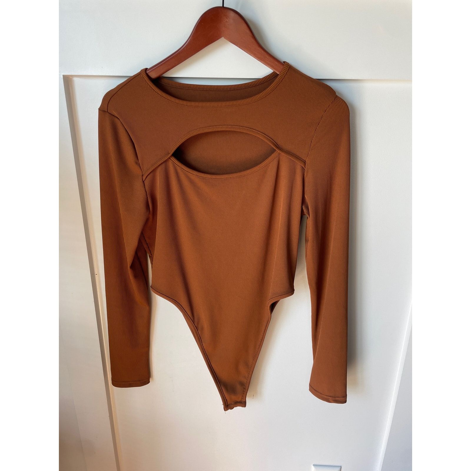 Shein Shein Brown Ribbed Cut Out High Rise Bodysuit, L Size L / US 10 / IT 46 - 2 Thumbnail