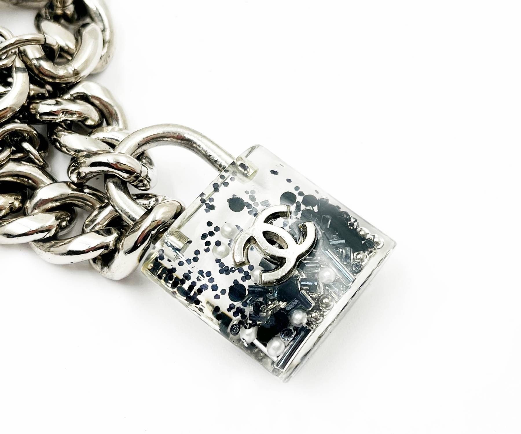 Chanel Chanel Silver CC Black Padlock Chain Necklace Size ONE SIZE - 4 Thumbnail