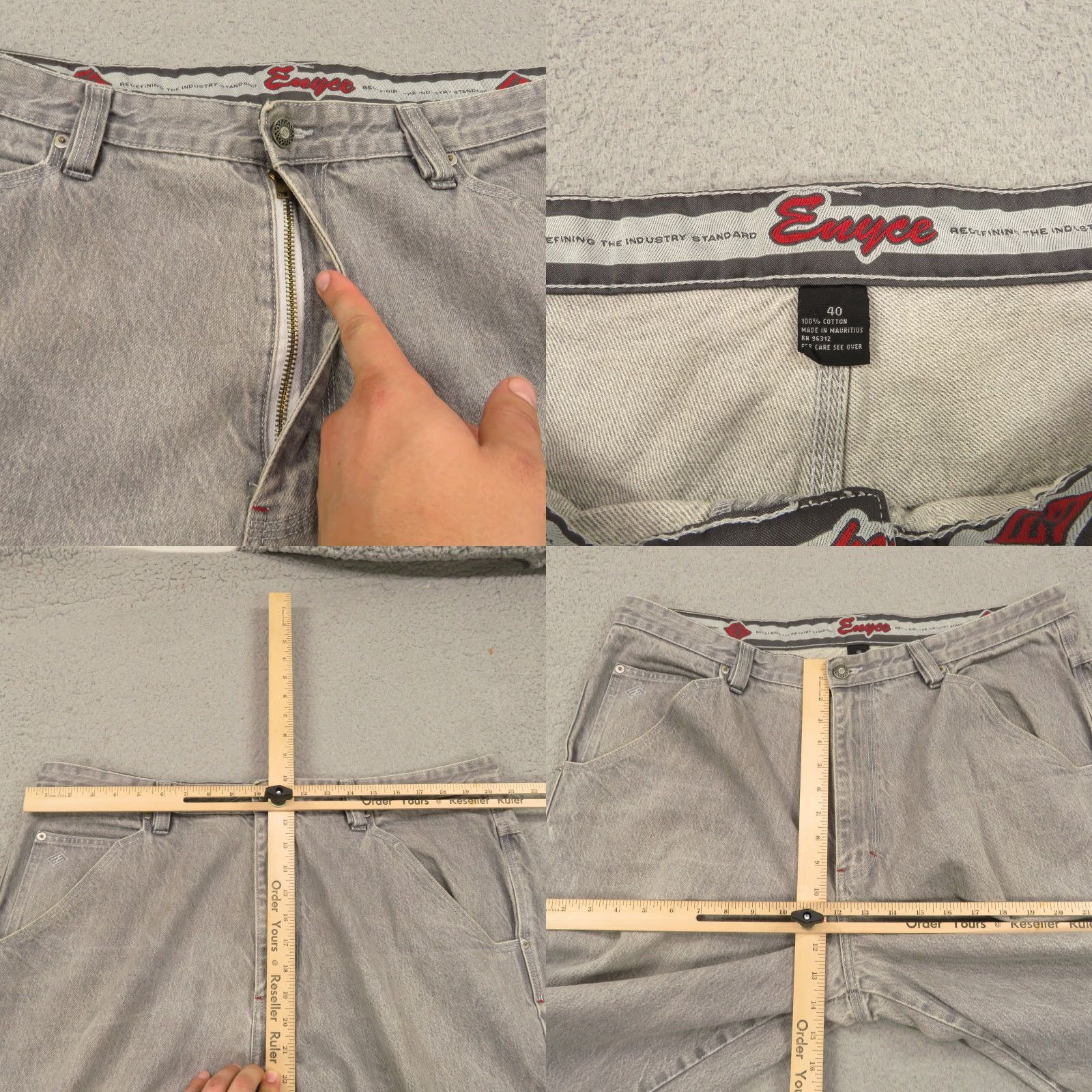 Enyce VINTAGE ENYCE Baggy Jeans Men 90s 40" 10" Leg Opening Wide-Leg 5-Pocket Denim Cotton Gray Regular Size: 40 Mens Size US 40 / EU 56 - 8 Thumbnail