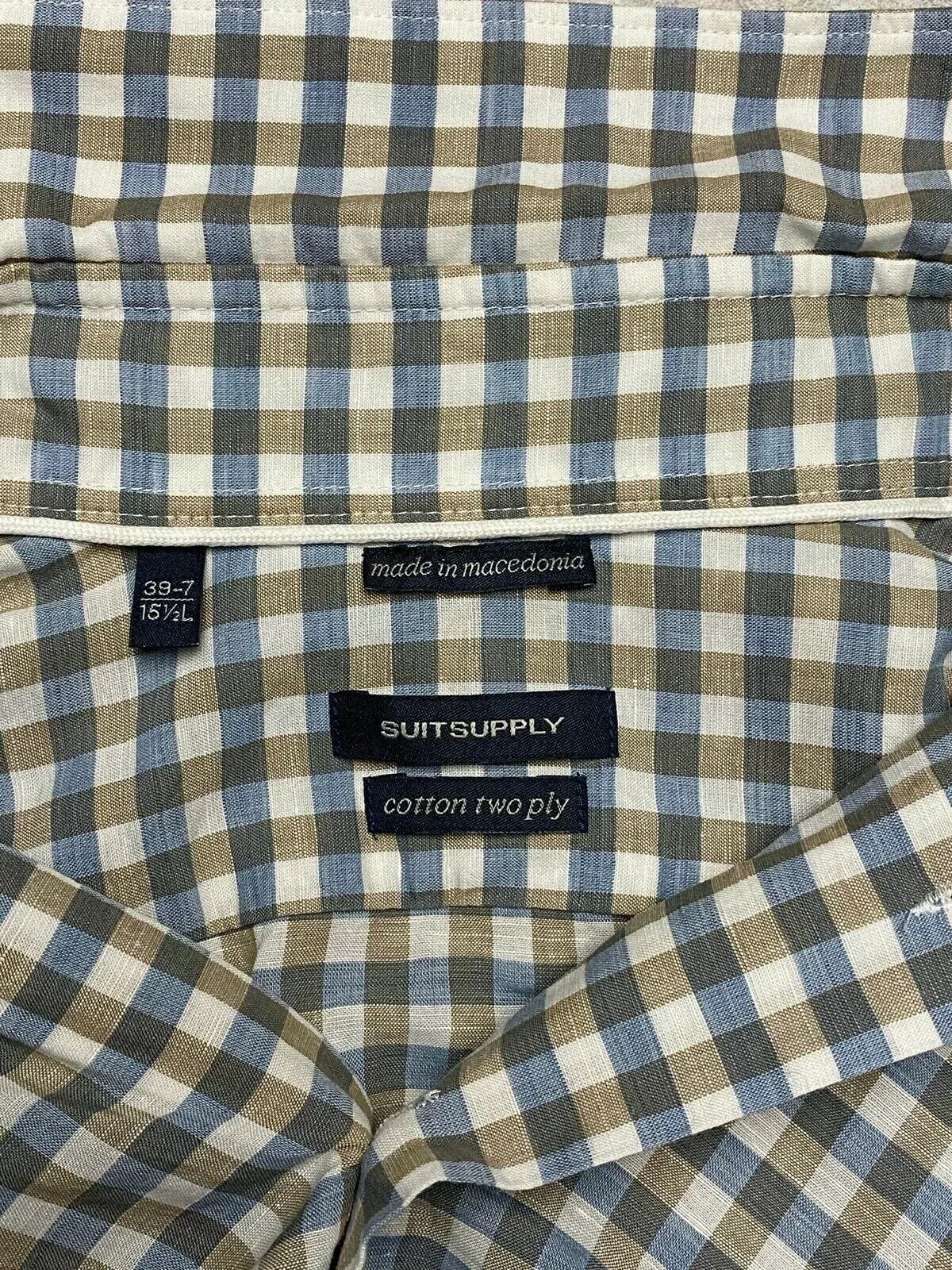 Suitsupply Suitsupply Men's Cutaway Collar Gingham Check Shirt Two Ply Size US L / EU 52-54 / 3 - 9 Thumbnail