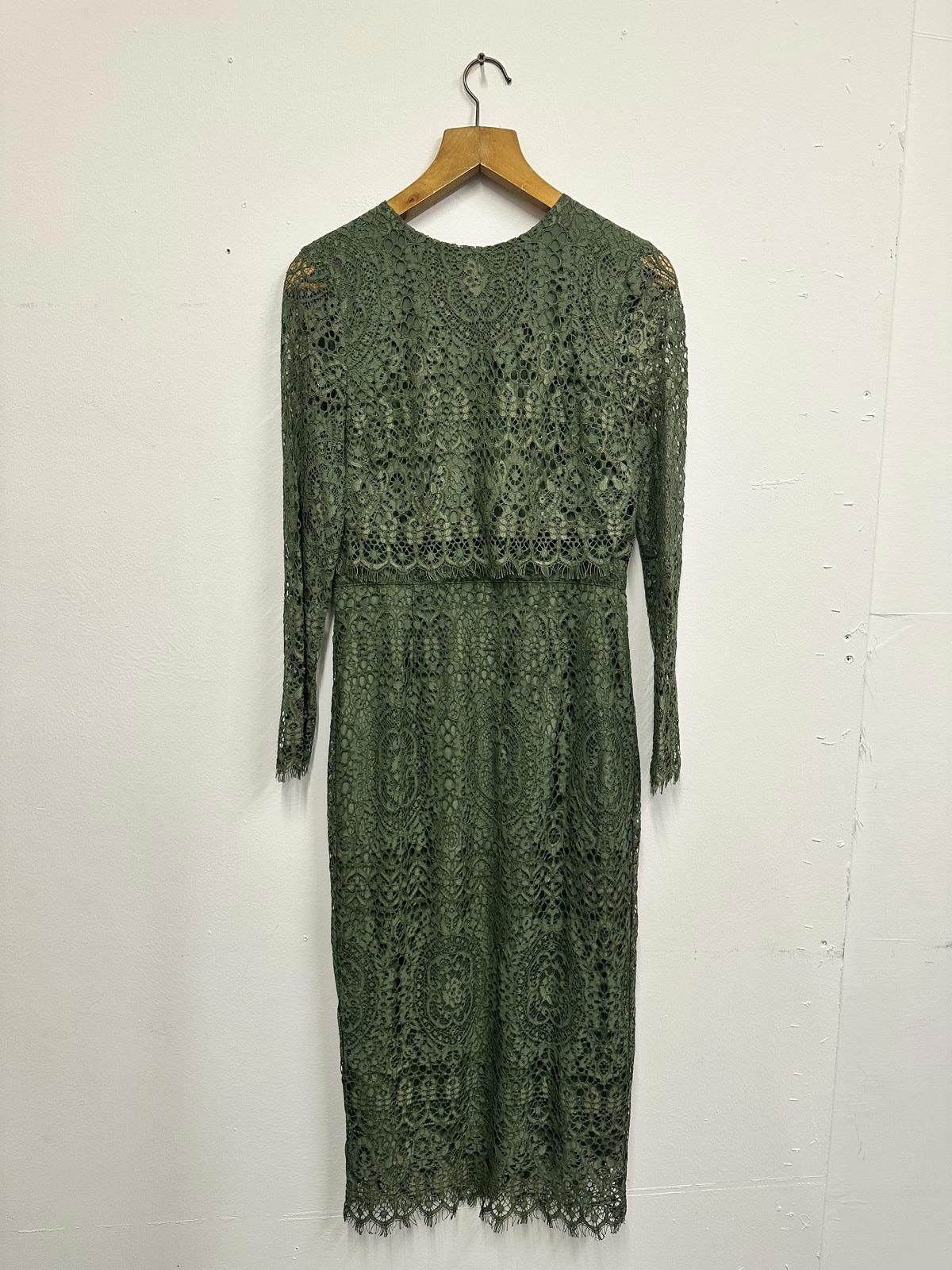 Asos ASOS Green Lace Long Sleeve Midi Dress Size M / US 6-8 / IT 42-44 - 1 Thumbnail