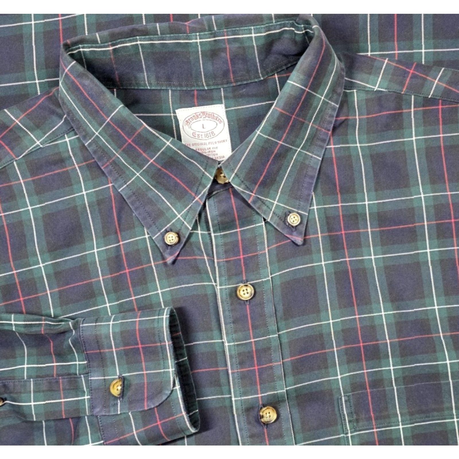 Brooks Brothers Brooks Brothers Button Up Shirt L Regular Fit Blue Plaid Long Sleeve - Men's Button-Down OCBD Oxford Office Shirt Size US L / EU 52-54 / 3 - 2 Thumbnail