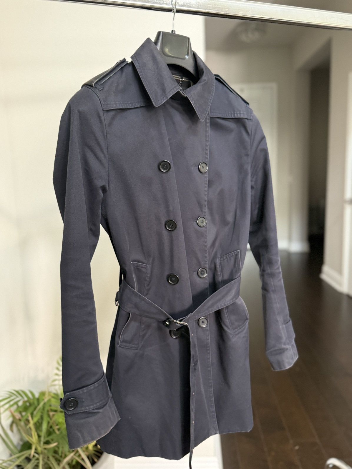 Sandro Sandro Paris Navy Double Breasted Raincoat Leather Details Size M / US 6-8 / IT 42-44 - 11 Thumbnail