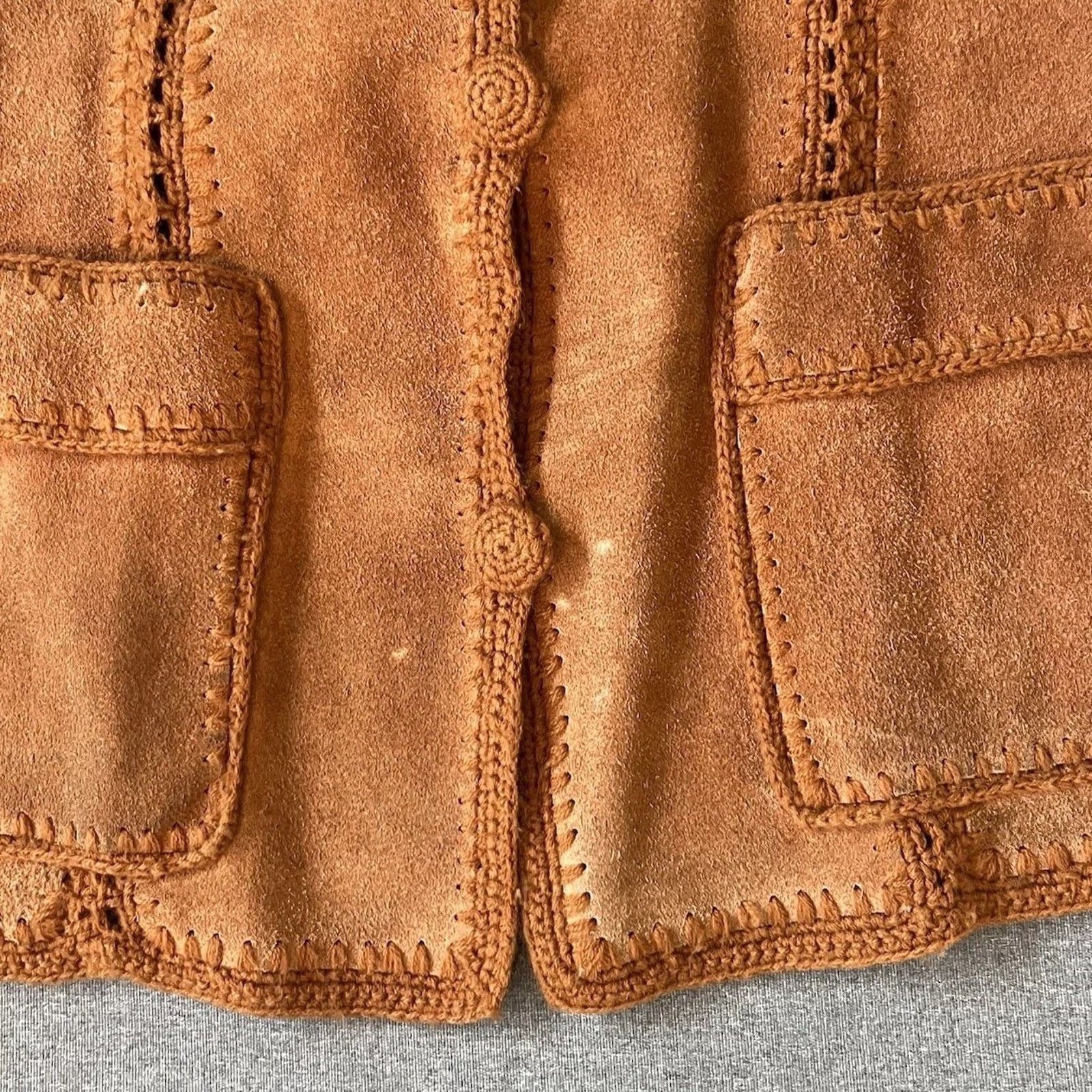 Other VINTAGE Large Cow Hide Leather Button Sweater Hippie Western Size L / US 10 / IT 46 - 6 Thumbnail