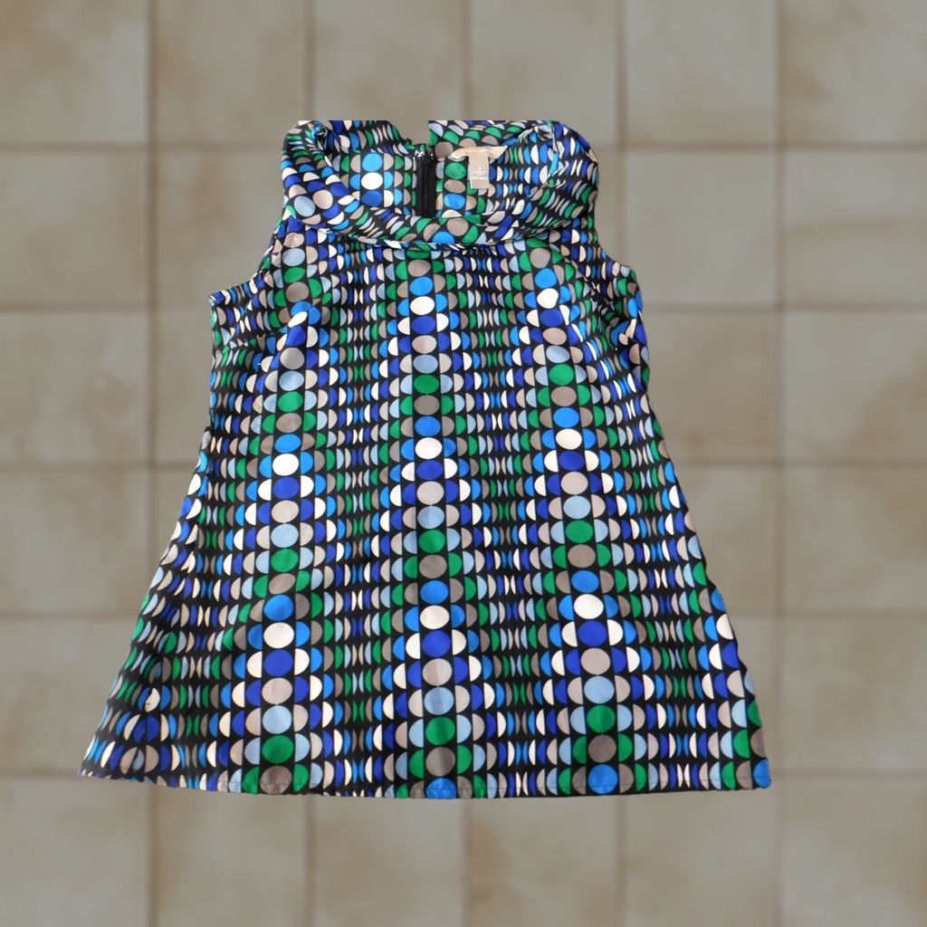 Banana Republic Banana Republic Blouse Women's 4 Blue Zip Crew Neck Cap Sleeve Polka Dot Polyester Spandex Rayon Ruffle Casual Designer Top Classic Fitbit Size S / US 4 / IT 40 - 1 Thumbnail