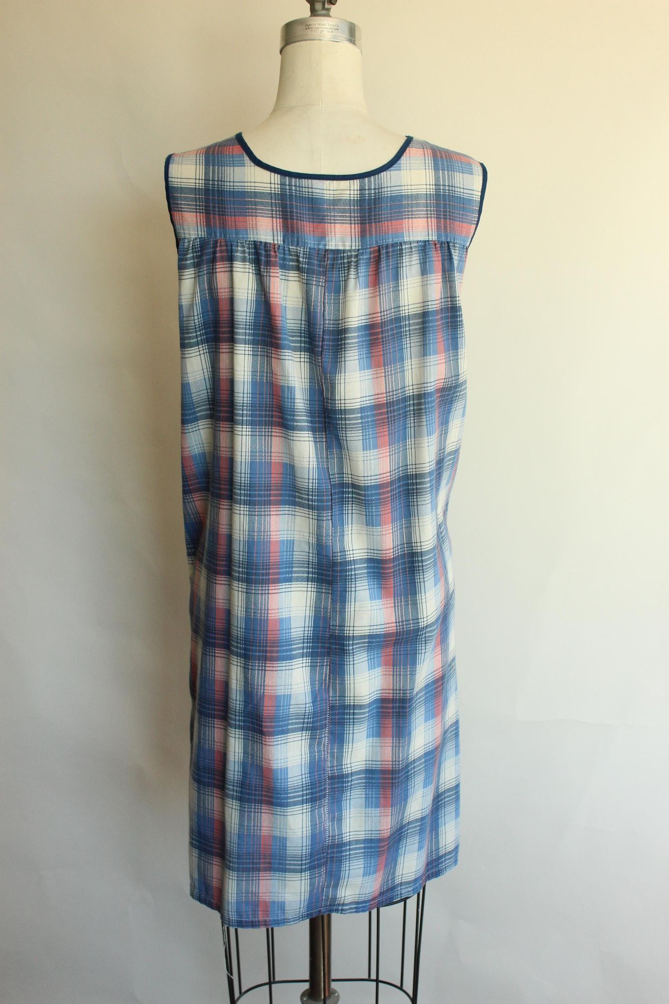 Vintage Vintage 1970s Shift Dress with Pocket, Volup Blue Tartan Pla Size XL / US 12-14 / IT 48-50 - 9 Thumbnail
