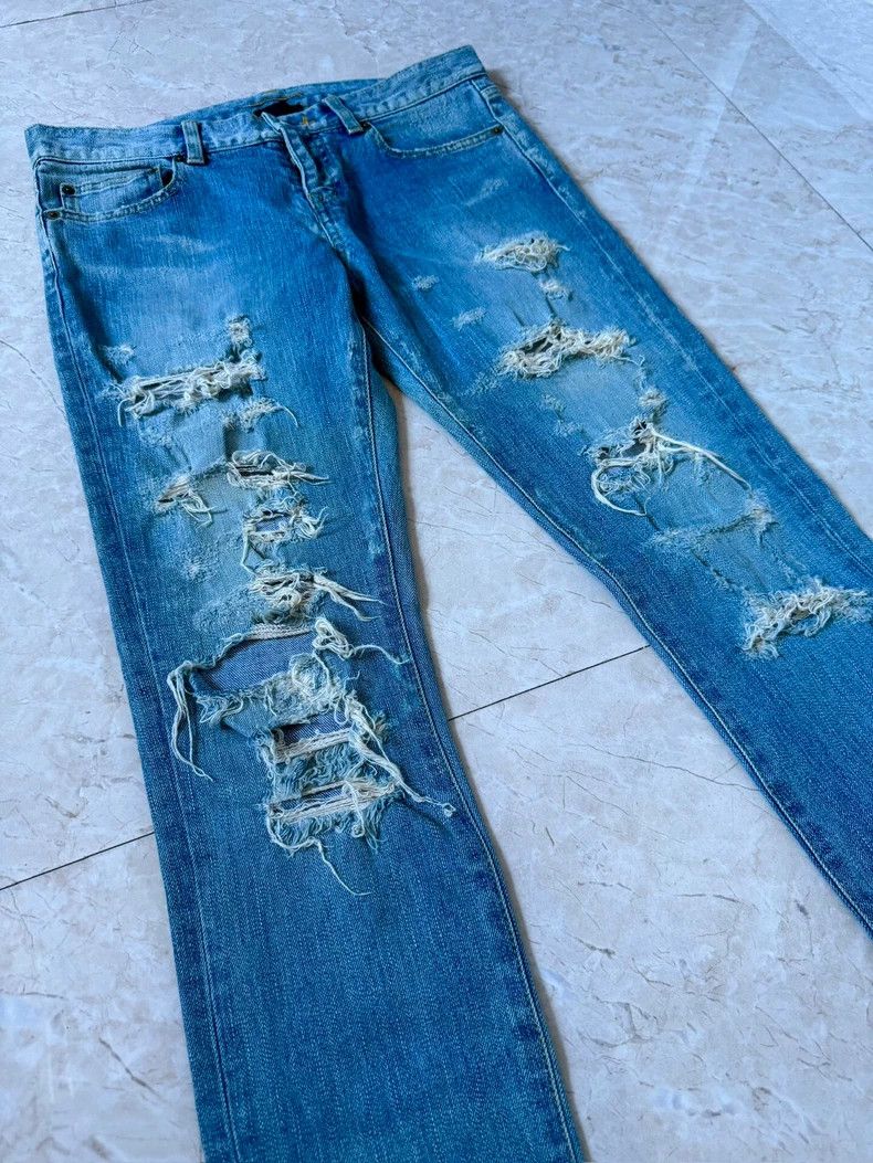 Yves Saint Laurent Saint Laurent 14SS Cat Claw Erosion Big Destruction Blue J Size US 28 / EU 44 - 2 Thumbnail