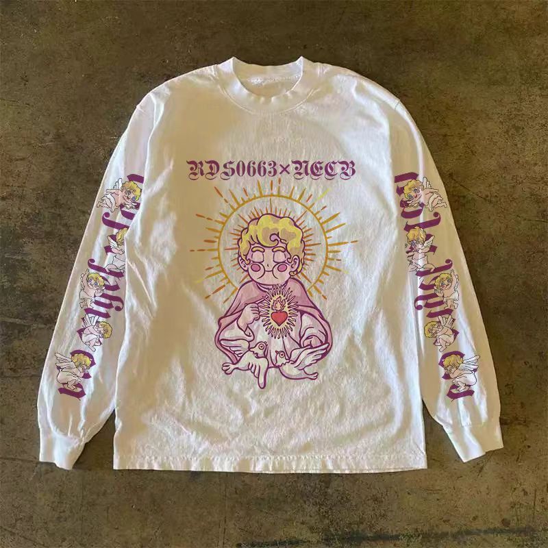Japanese Brand White Retro Angel Print T-shirt Size US M / EU 48-50 / 2 - 1 Thumbnail