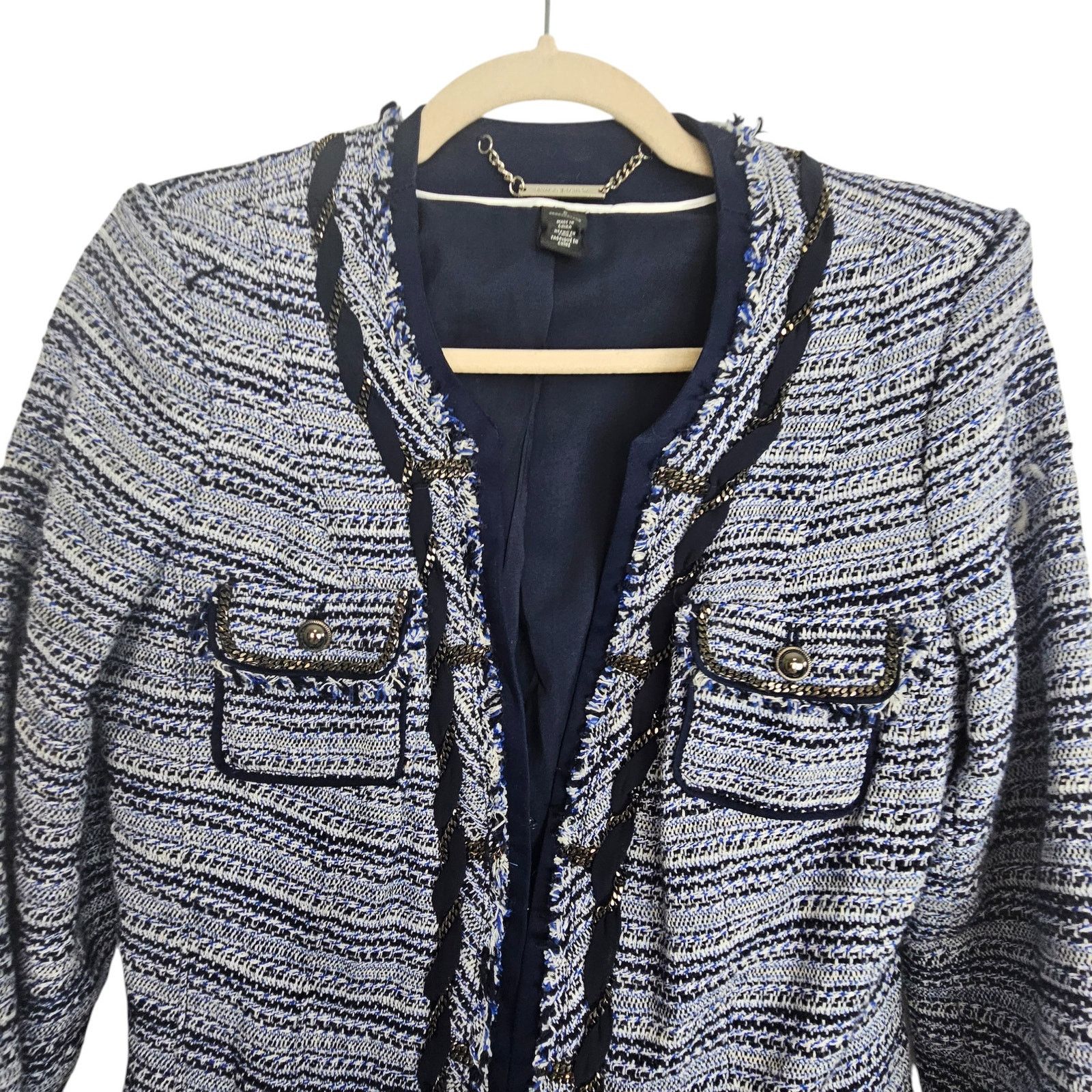 White House Black Market White House Black Market Womens Tweed Blazer Size 6 Fringe Size M / US 6-8 / IT 42-44 - 2 Thumbnail