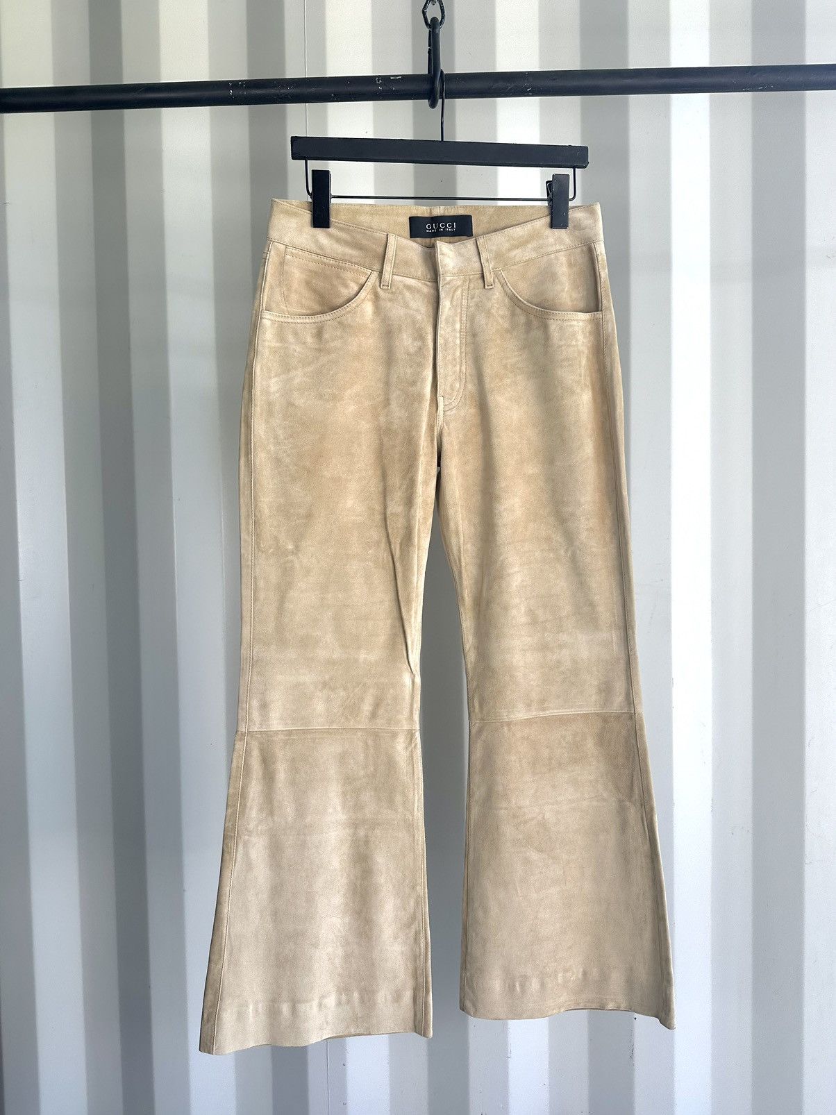 image of Gucci x Tom Ford Suede Leather Flare Pants in Beige, Men's (Size 30)