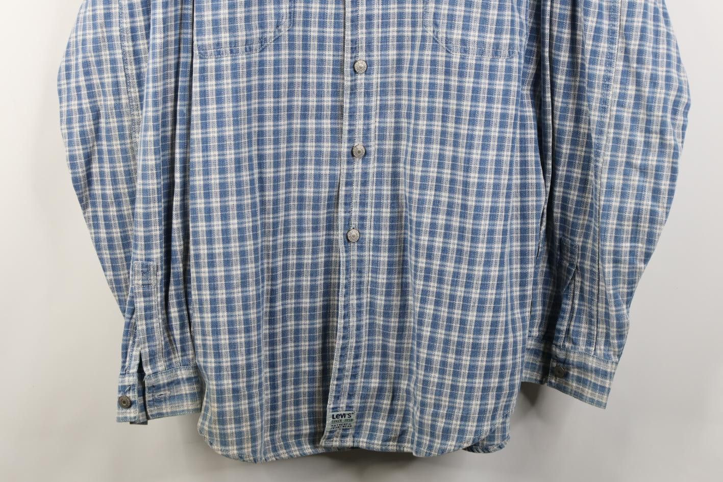 Levi's Vintage 90s Levis Denim Collared Button Shirt Blue Plaid Size US XL / EU 56 / 4 - 3 Thumbnail