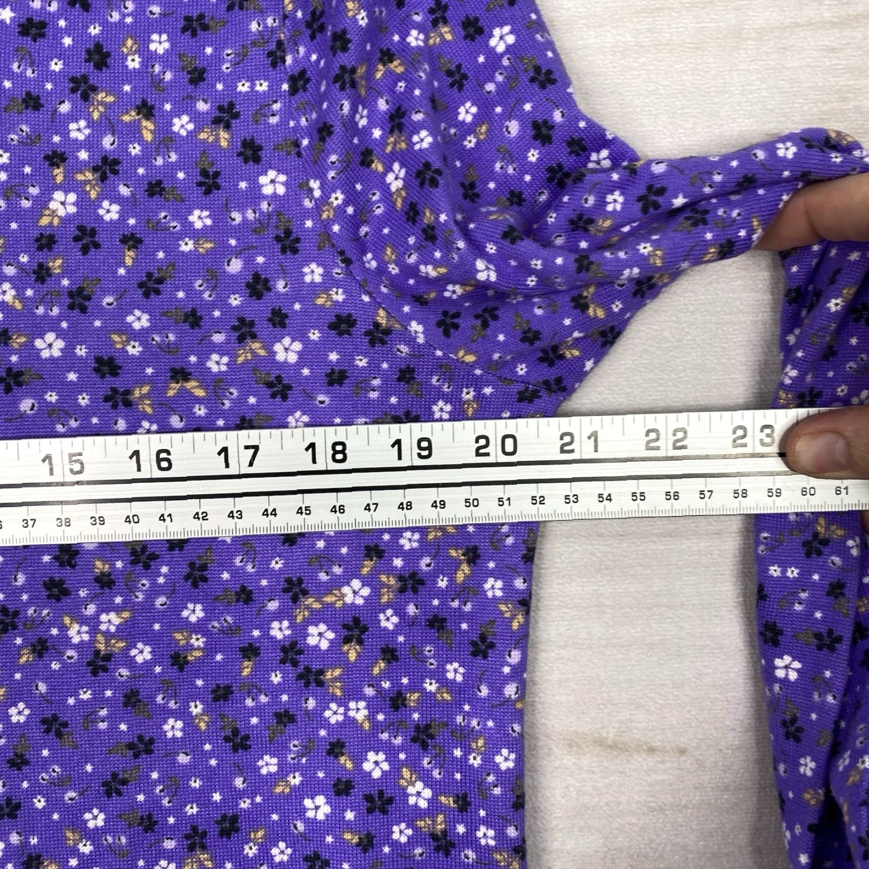 Ann Taylor Ann Taylor LOFT Blouse Top L Purple Micro Floral Knit Long Sleeve Scoop Neck Casual Boho Pattern Floral Women's Shirt) Size L / US 10 / IT 46 - 4 Thumbnail