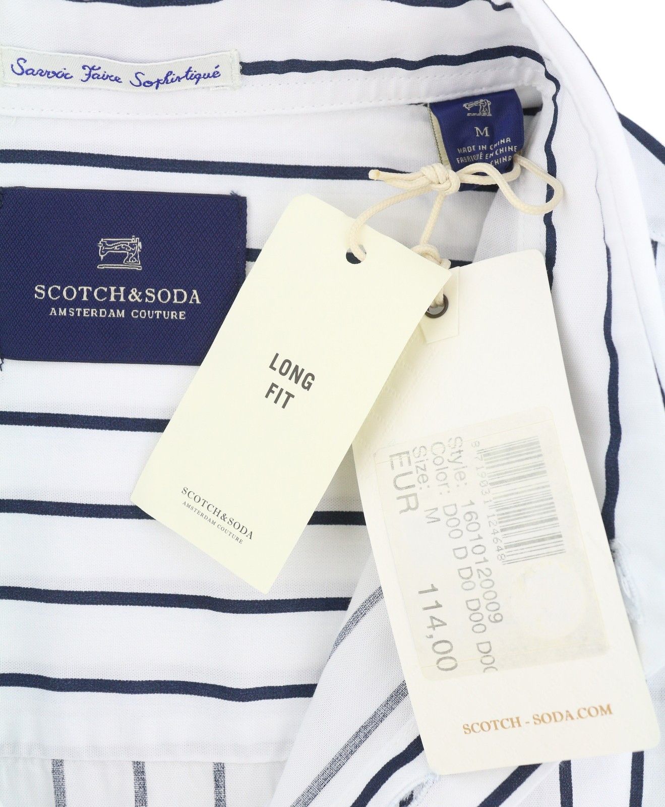 Scotch & Soda M White Pinstriped Long Fit Button-Up Shirt 89102 Size US M / EU 48-50 / 2 - 8 Thumbnail
