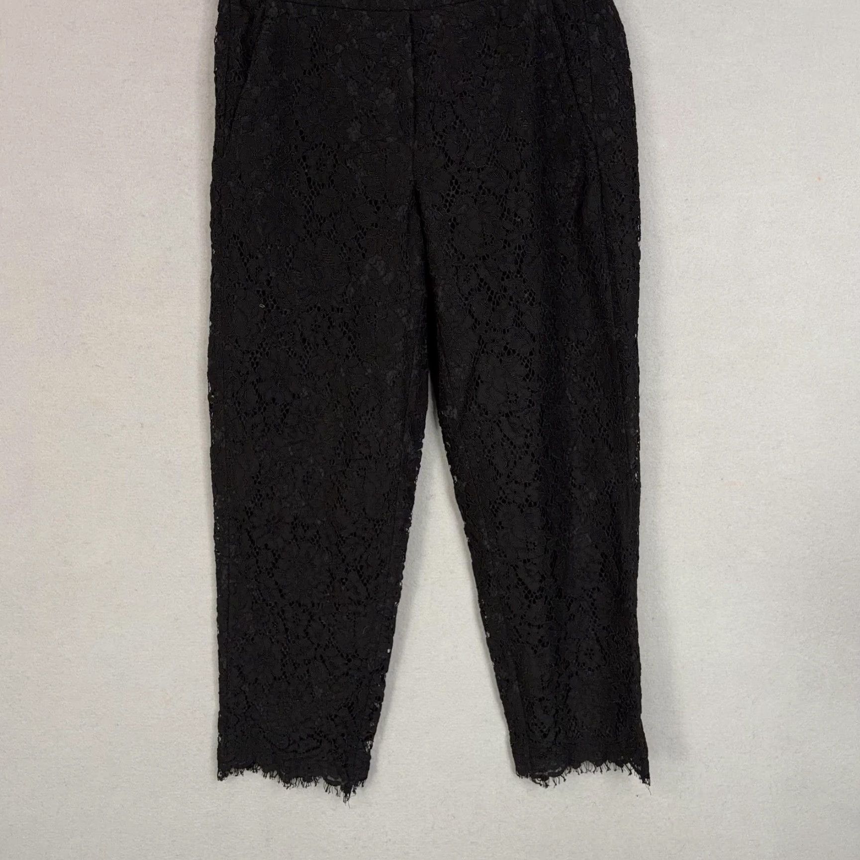 J.Crew J.CREW Pants Womens 4 Black Floral Lace Cropped Tapered Pull On Lined Dressy Size 27" / US 4 / IT 40 - 3 Thumbnail