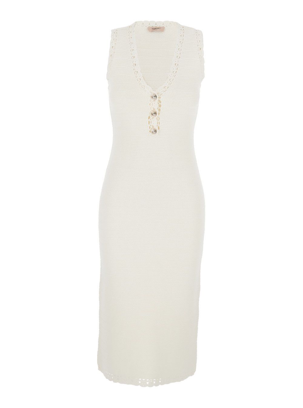 TWINSET Long Dress 'LONG DRESS' White with V-Neck and Long Sleeves in Viscose for Women Size XS / US 0-2 / IT 36-38 - 1 Thumbnail