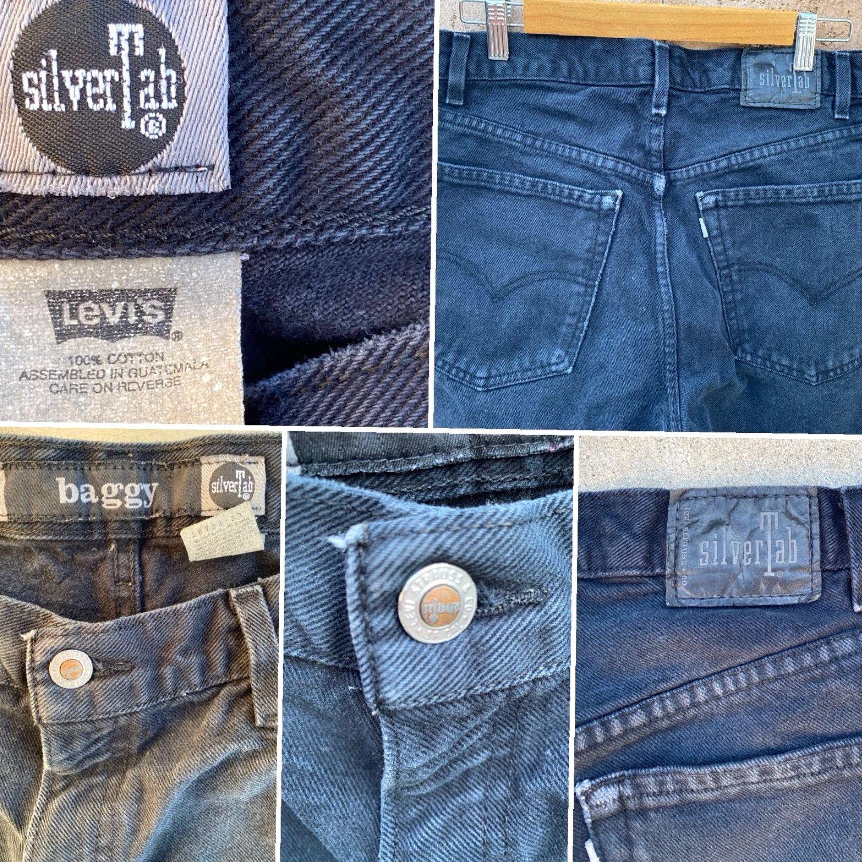Vintage VINTAGE SilverTab Levi's Baggy Jeans Black Distressed 36x32 Jeans Mens 5-Pocket Denim High Rise Tapered 100% Cotton Registed? Size US 36 / EU 52 - 6 Thumbnail