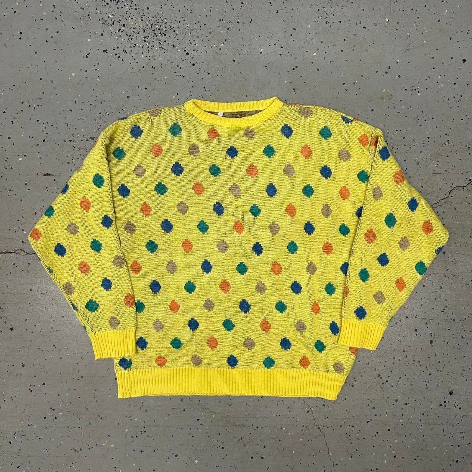 Other Yellow vintage 80s/90s polka dot sweater Size L / US 10 / IT 46 - 1 Thumbnail