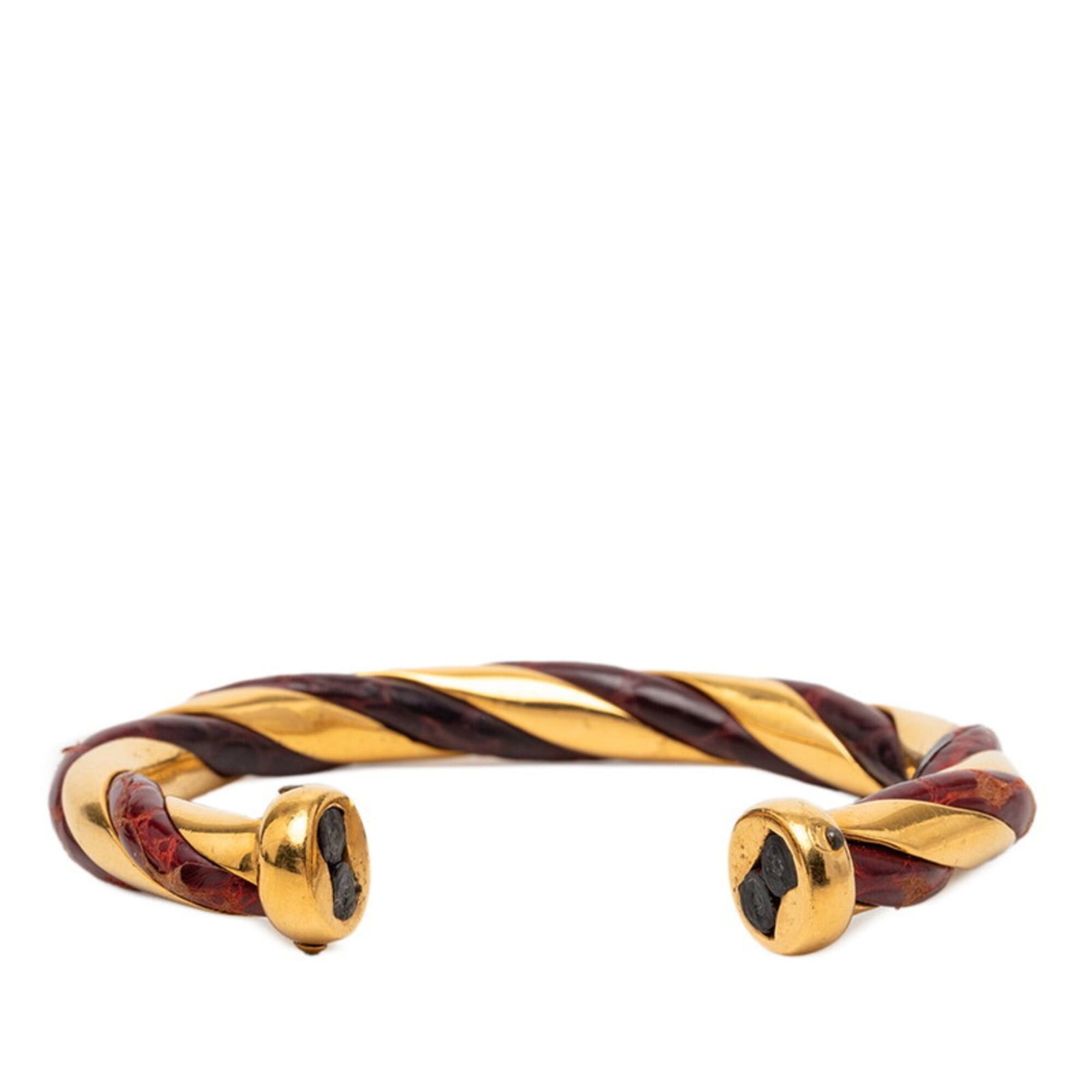 Hermes Hermes Twist Bangle, Gold and Red Plated Leather, Women's Size ONE SIZE - 1 Thumbnail