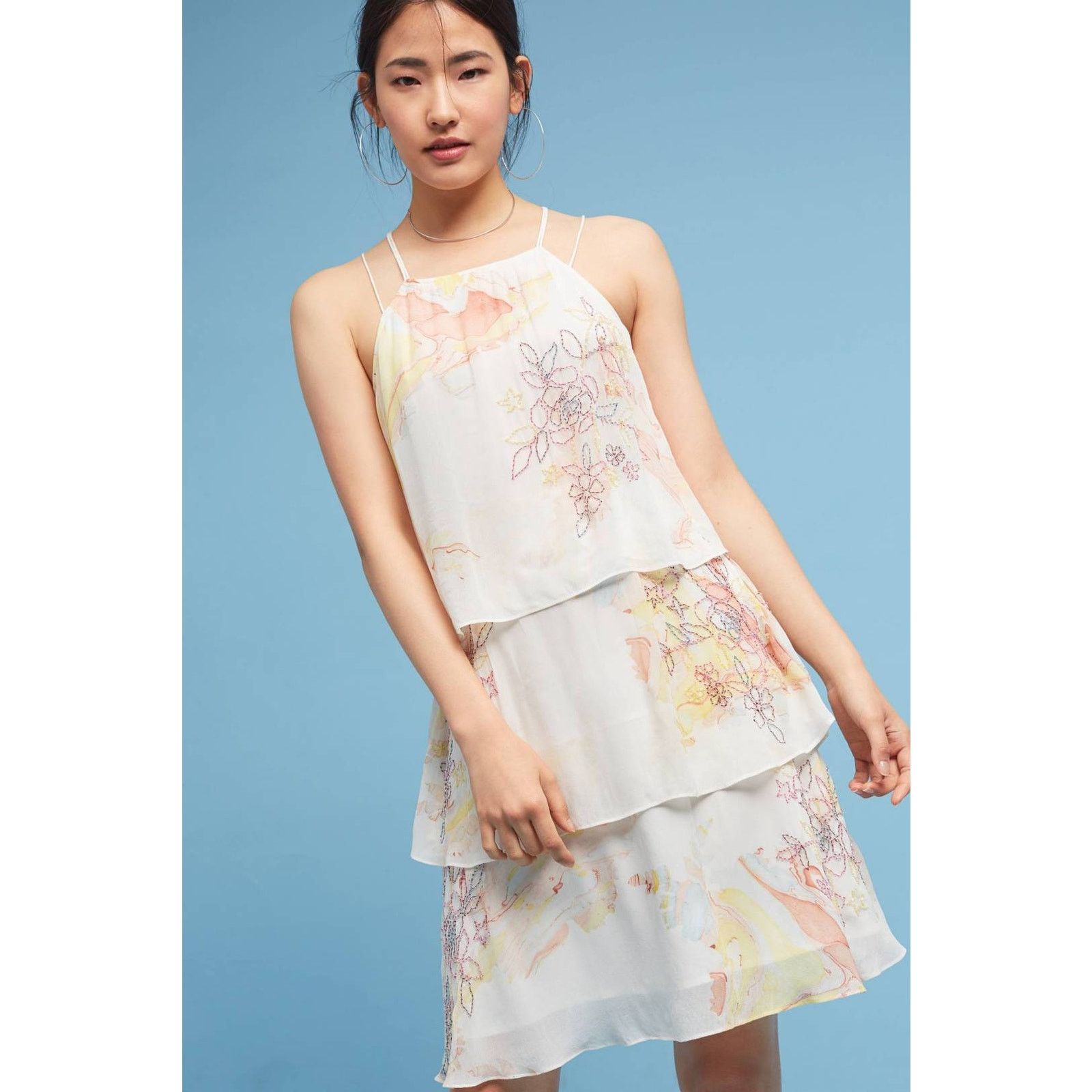 Anthropologie New Anthropologie Tiered & Beaded Floral Dress $268 Size XS / US 0-2 / IT 36-38 - 1 Thumbnail