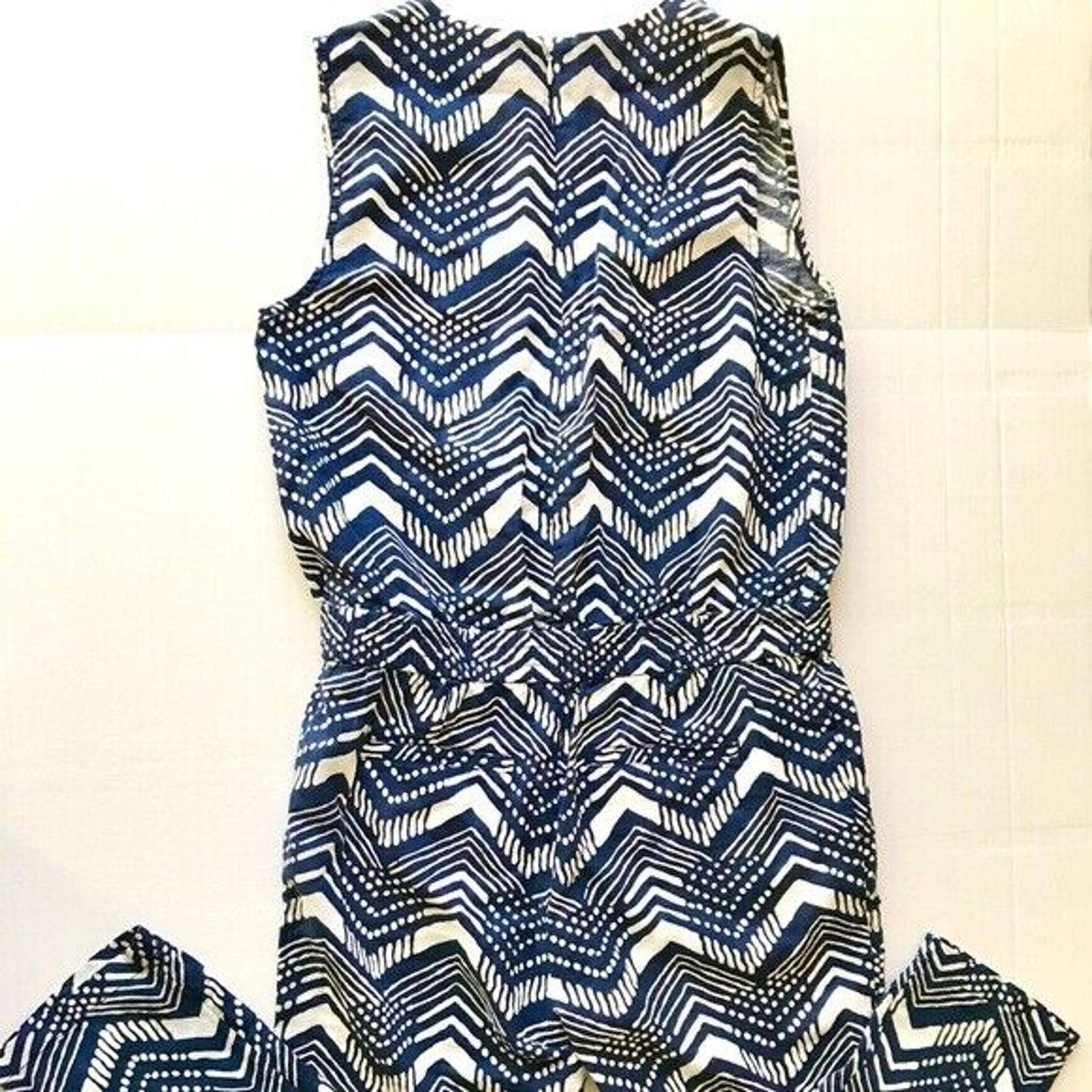 J.Crew J Crew Linen Zig-Zag Navy White Sleeveless Jumpsuit Size 0 Size 26" / US 2 / IT 38 - 2 Thumbnail