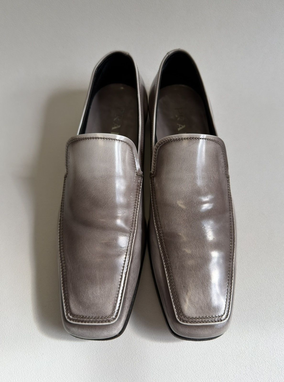 Prada Burnished Gray Leather Square Toe Loafers Size US 8.5 / EU 41-42 - 2 Thumbnail