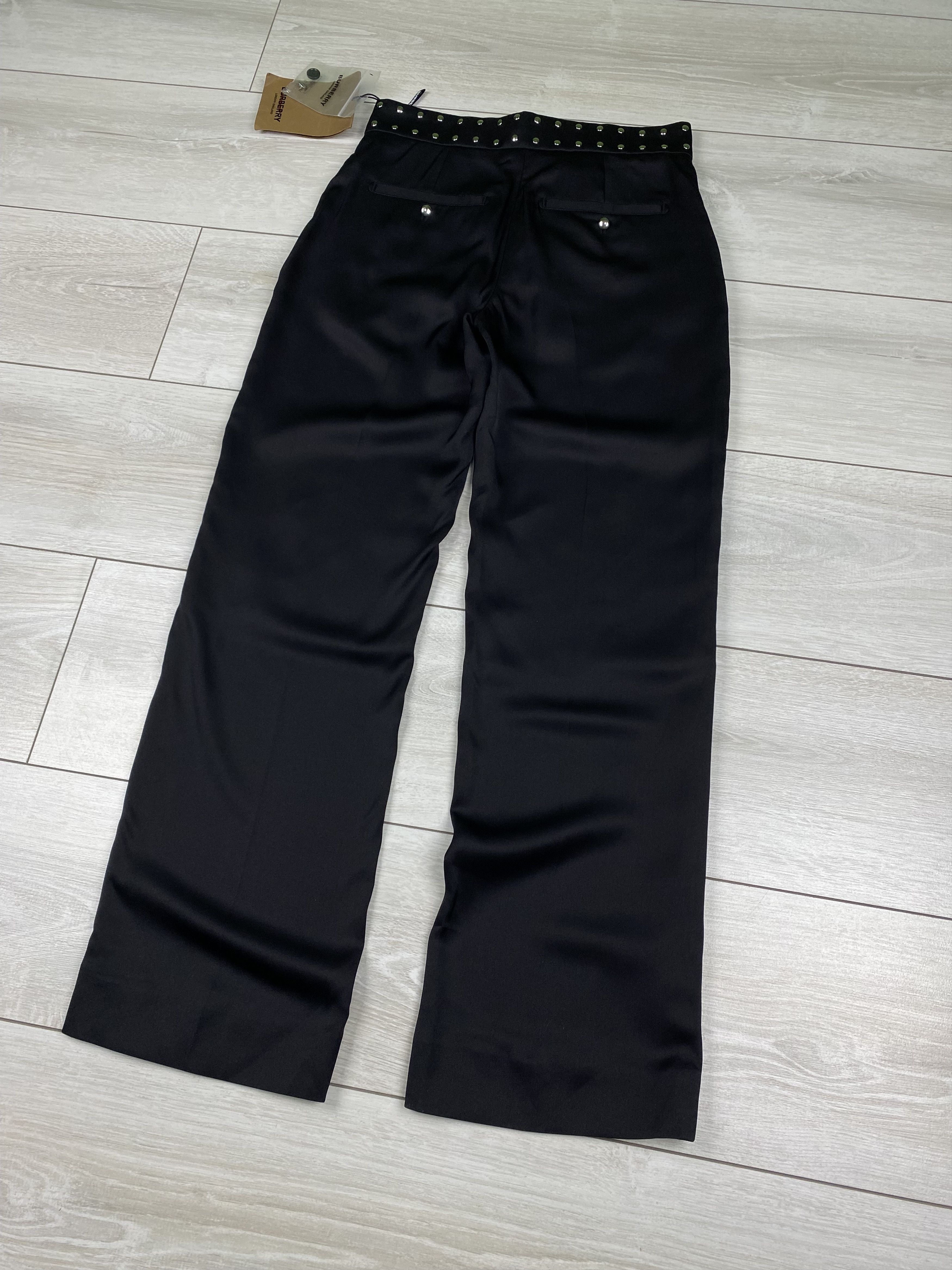 Burberry Burberry Black Silk Satin Studded Tailored Trousers pants Size 24" / US 00 / IT 34 - 9 Thumbnail