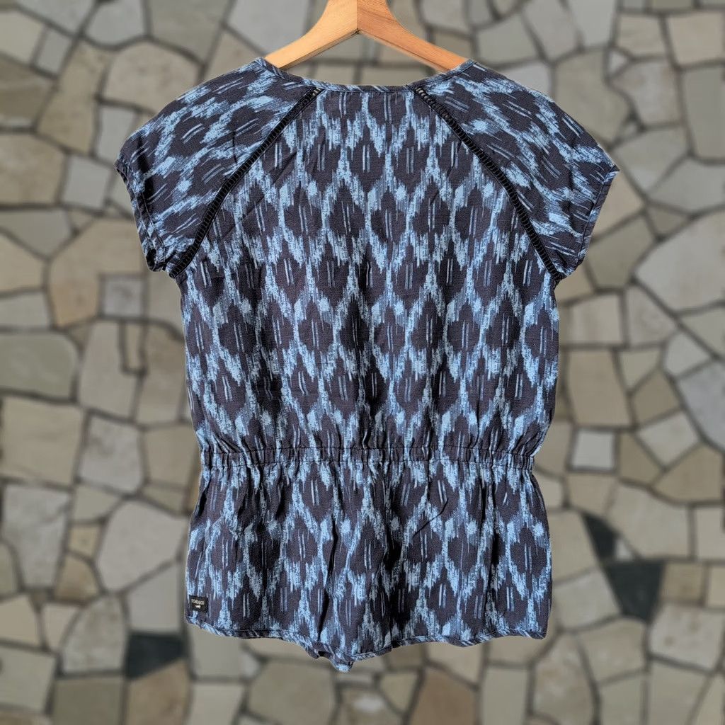 Toad&Co TOAD&CO Hillrose Tee Tunic Blue Ikat Print Drawstring Short Sleeve XS Tunic Women Geometric Crochet Lightweight Breathable Spring Summer Size 26" / US 2 / IT 38 - 1 Thumbnail