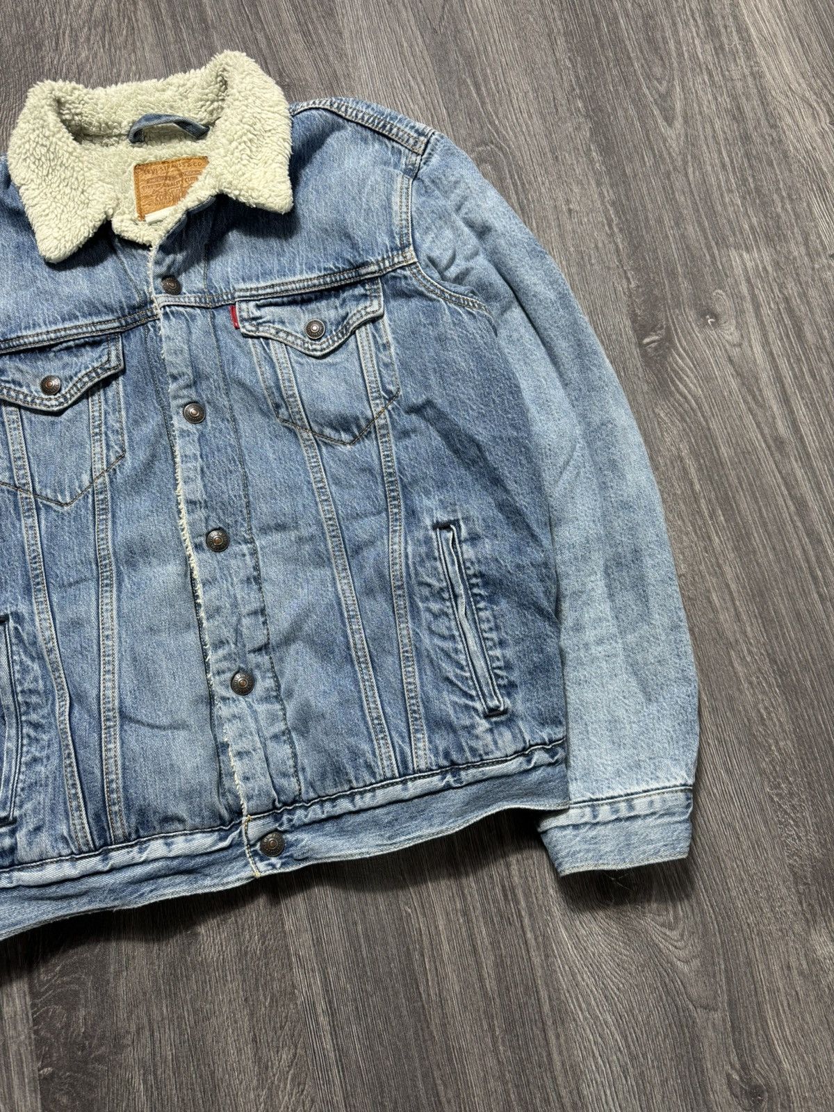 Levi's × Vintage Levi's Blue Denim Sherpa Trucker Jacket Size US L / EU 52-54 / 3 - 3 Thumbnail