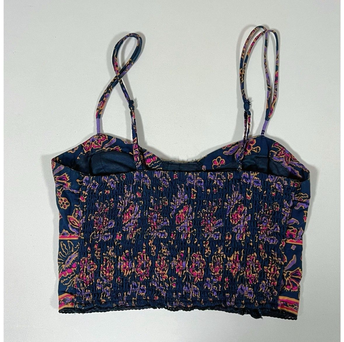 American Eagle Outfitters Navy Blue Floral Boho Bohemian Crop Top Shirt Blouse XS 🌺✨ Size XS / US 0-2 / IT 36-38 - 3 Thumbnail