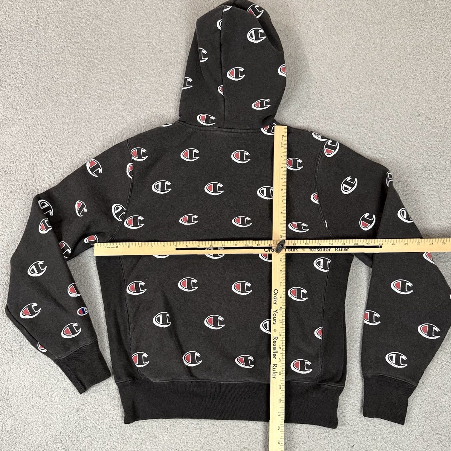 Champion Champion Hoodie Men M Black Sweatshirt Round Neck Pullover All Seasons Hooded Pockets Logo Graphic Print Reverse Weave Size US M / EU 48-50 / 2 - 6 Thumbnail