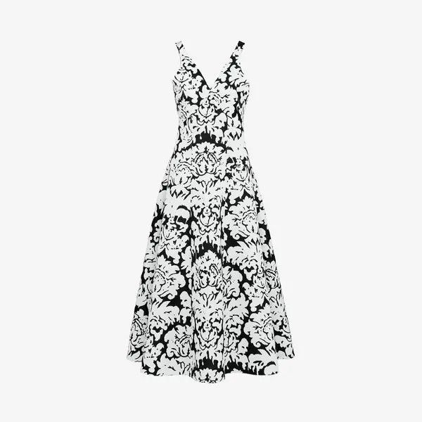 Alexander McQueen o1srvl11e0226 Damask Midi Dress In Black/White Size XL / US 12-14 / IT 48-50 - 1 Thumbnail
