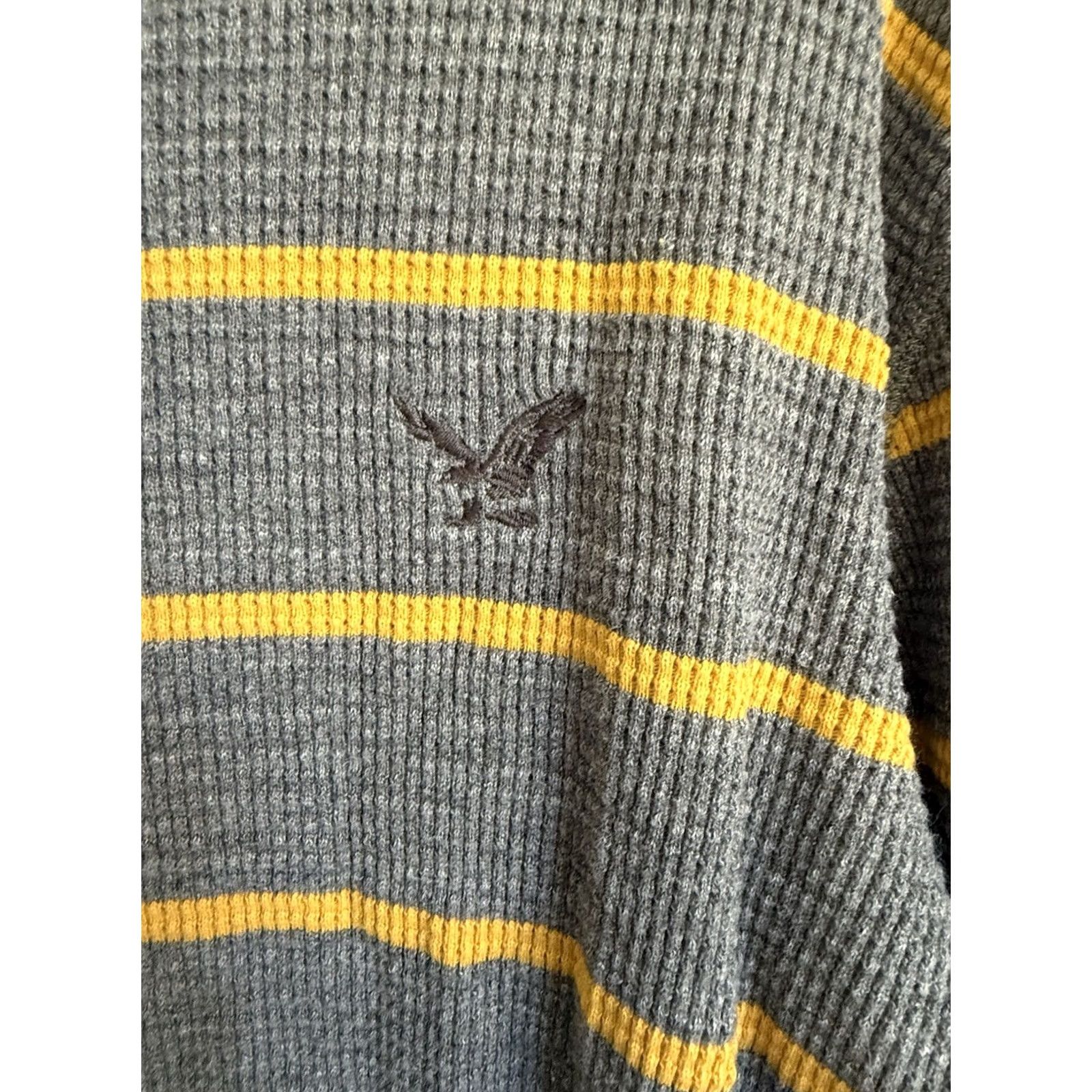 American Eagle Outfitters American Eagle Mens Vintage Thermal Henley Long Sleeve Large Gray/Yellow Preppy Size US L / EU 52-54 / 3 - 3 Thumbnail