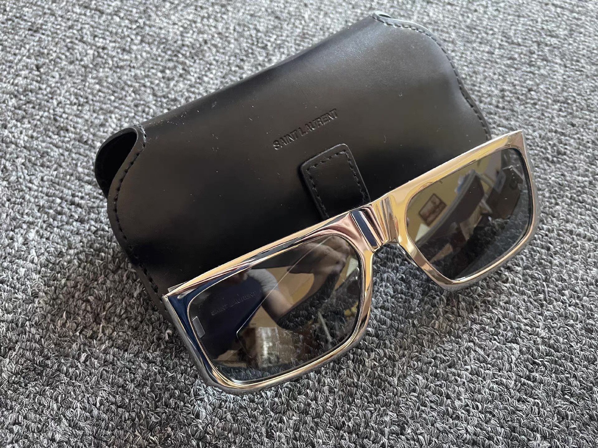 Saint Laurent Paris Gold Square Frame Sunglasses Size ONE SIZE - 1 Thumbnail