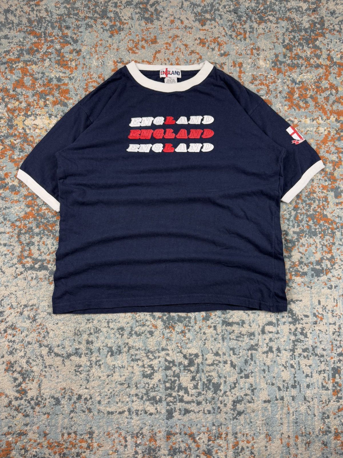 Vintage Vintage 90s England spellout flag ringer tee blokecore style Size US L / EU 52-54 / 3 - 1 Thumbnail