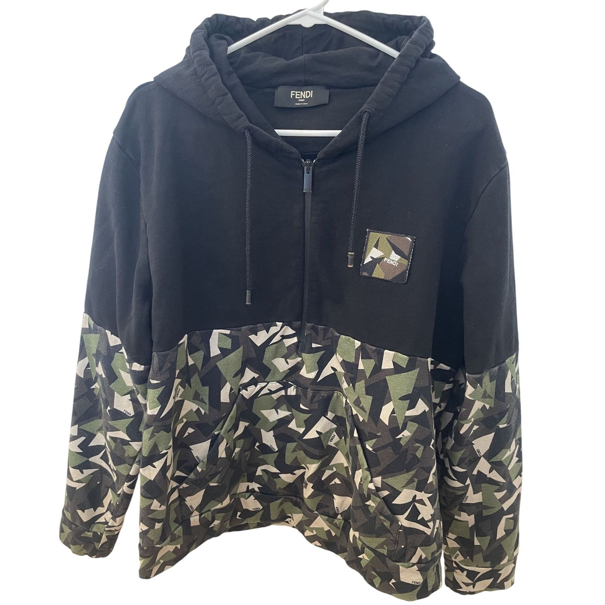 Fendi Fendi XL Camouflage Panel Hoodie Sweater 100% Cotton Black & Size XL / US 12-14 / IT 48-50 - 1 Thumbnail