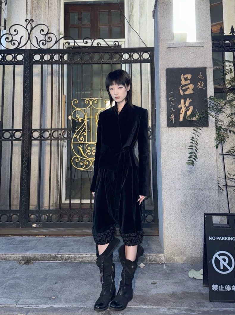 Comme des Garcons size S Black velvet lace pants