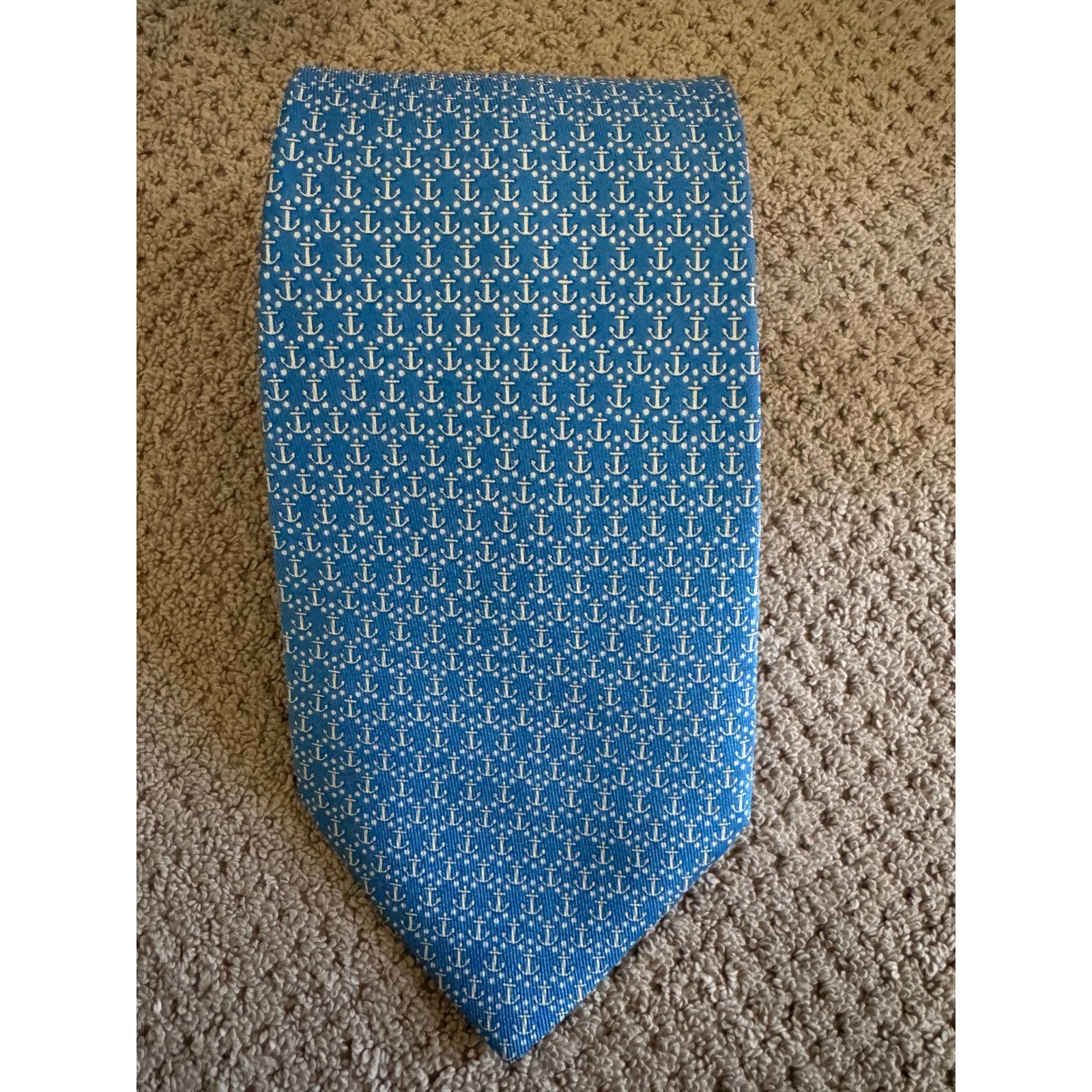 Salvatore Ferragamo Italy Salvatore Ferragamo Silk Blue & Silver Anchors Tie Size ONE SIZE - 1 Thumbnail