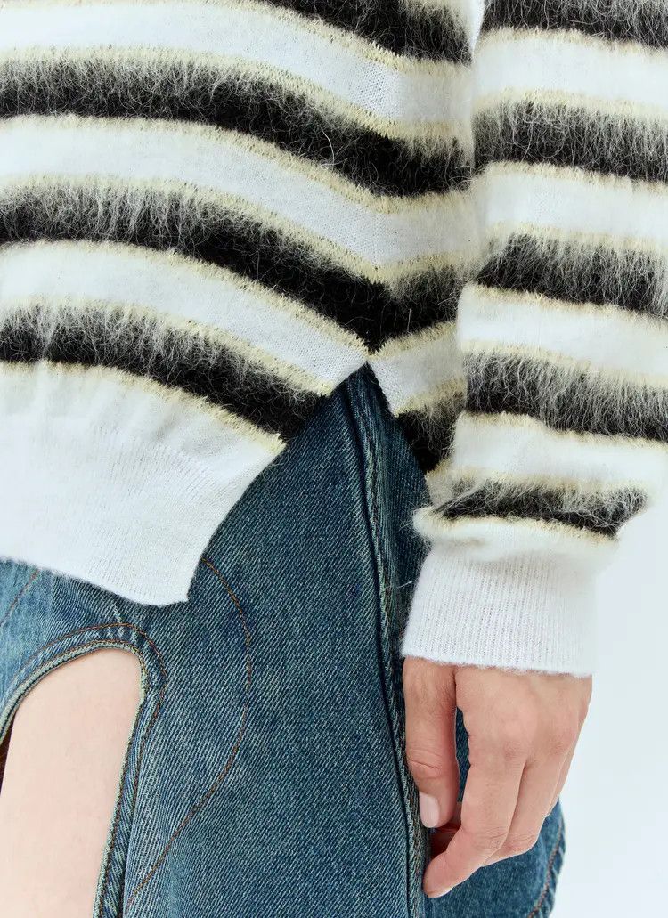 Marni o1w1db11125 Striped Wool-Mohair Sweater in White/Black Size M / US 6-8 / IT 42-44 - 5 Thumbnail