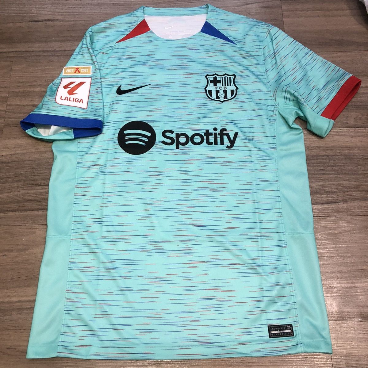 image of F C Barcelona x Soccer Jersey Barcelona 23/24 Away Shirt 14 Joao Felix in Green, Men's (Size Medium