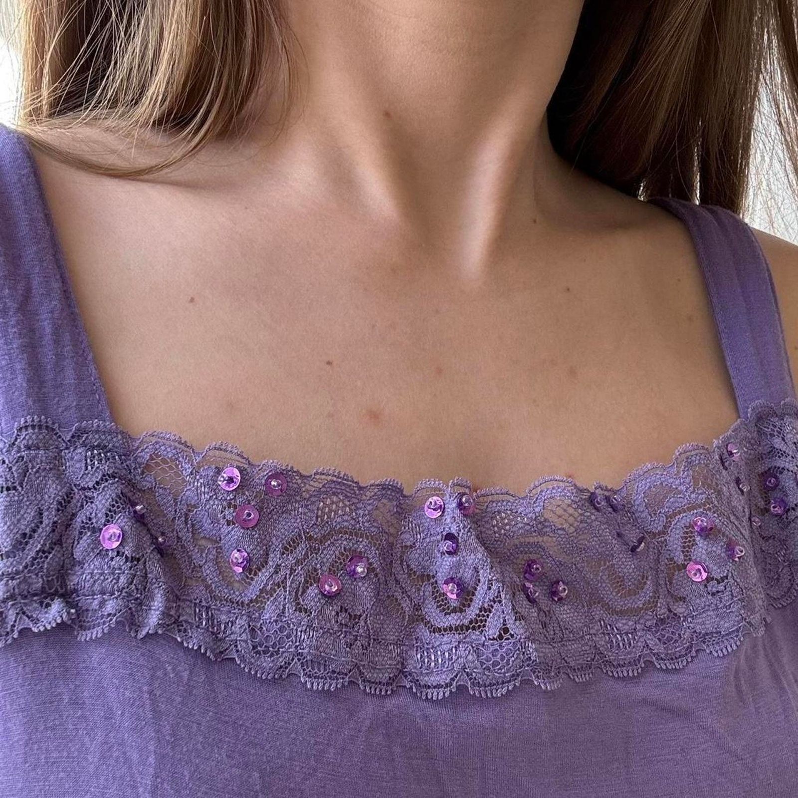 Vintage Vintage Unbranded Purple Y2K Tank Top Lace Sequin Spring Size S / US 4 / IT 40 - 1 Thumbnail