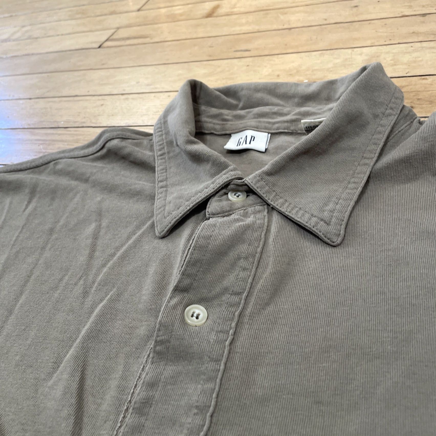 Gap VINTAGE Gap Shirt Men L Olive Green 90s Y2K Jersey Stretch Button Up Cuffed Sleeve Size US L / EU 52-54 / 3 - 5 Thumbnail