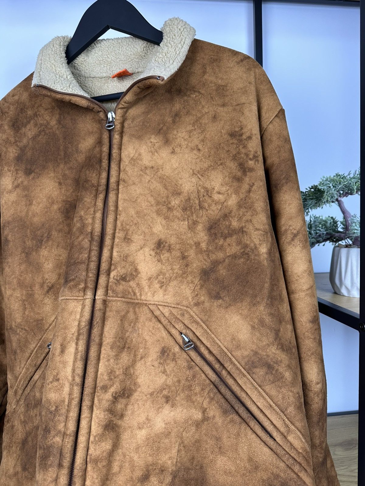 Hugo × Hugo Boss × Vintage HUGO BOSS Tan Faux Sheepskin Fleece Jacket B3 Style Coat Men Size US XXL / EU 58 / 5 - 8 Thumbnail