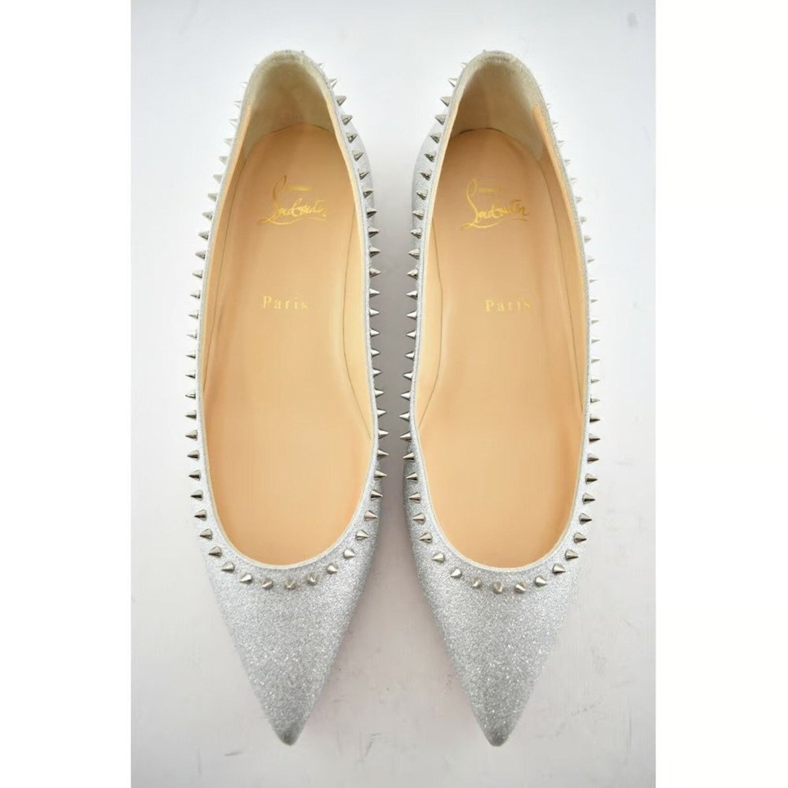Christian Louboutin Christian Louboutin Anjalina Flat Silver Glitter Pointed Size US 7.5 / IT 37.5 - 9 Thumbnail
