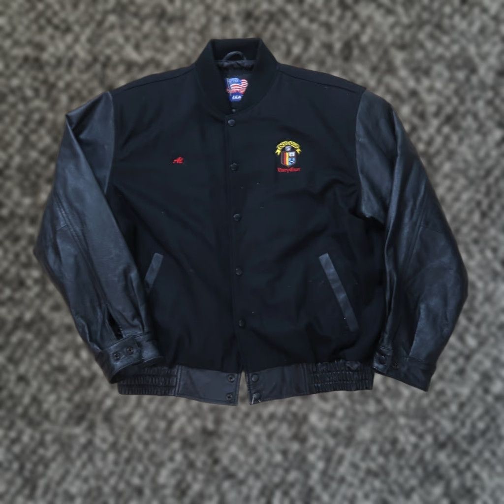 Vintage VARSITY JACKET Black Leather Wool Body Jacket Men's Large Leather USA Jacket/Coat Size US L / EU 52-54 / 3 - 1 Thumbnail